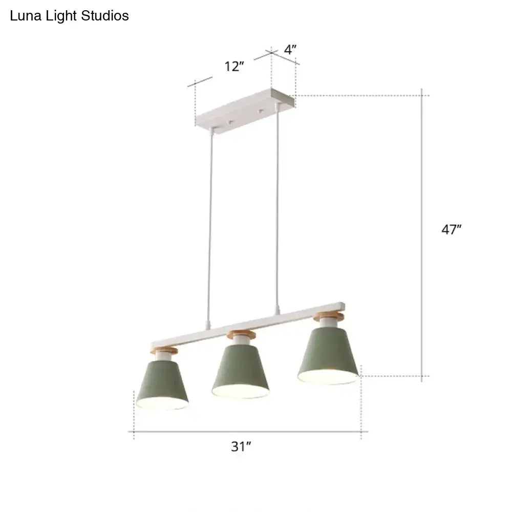 Decorbites metal 3-light island pendant with matte sage green conical shades for dining room 110v-120v led green