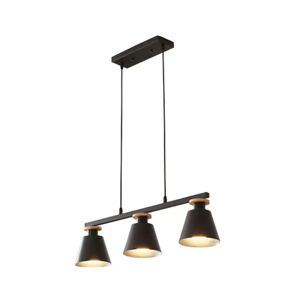 Decorbites™ metal 3-light island pendant with black conical shades and wooden accents for dining room 110v-120v led use