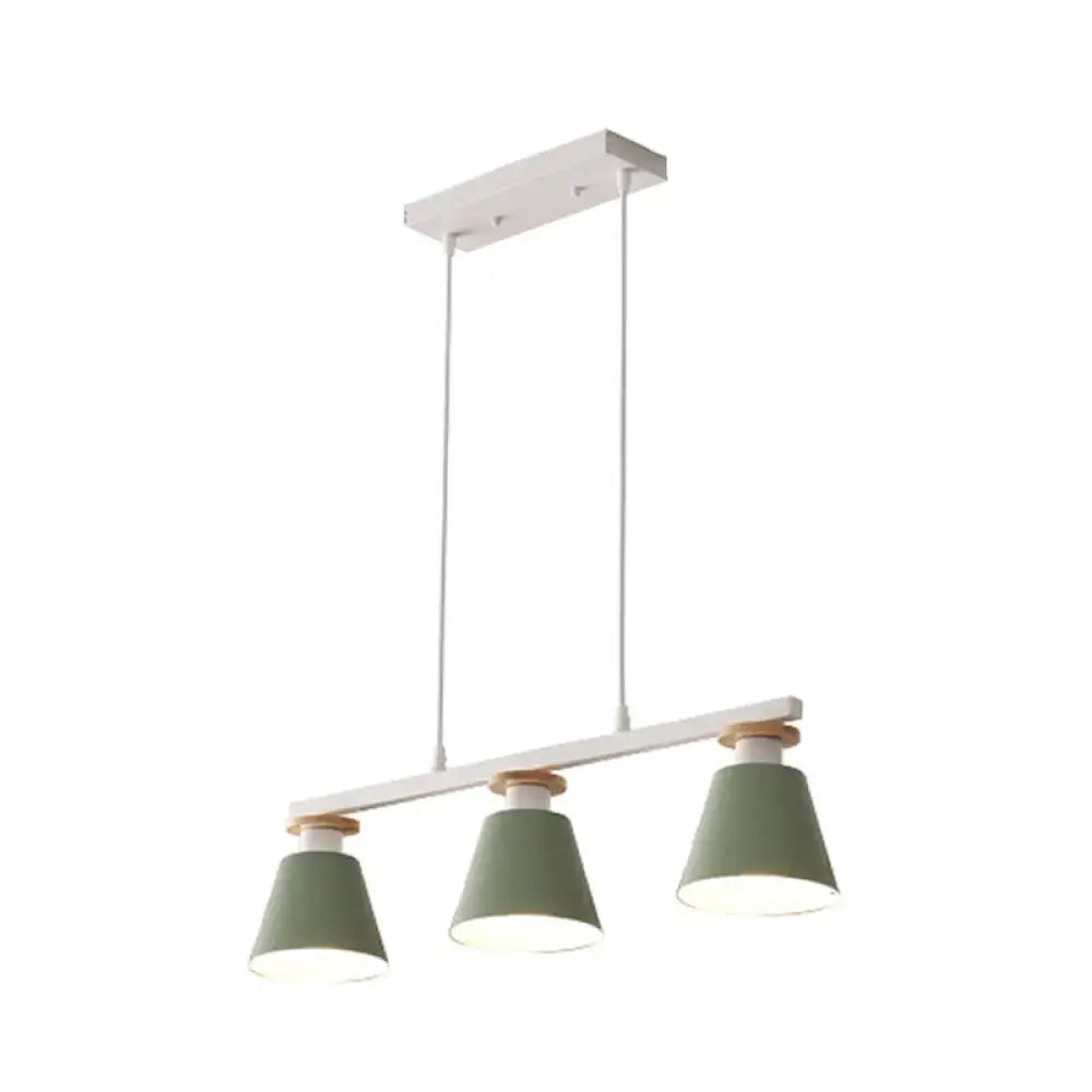 DecorBites metal 3-light island pendant with matte sage green conical shades for dining room 110v-120v led compatible