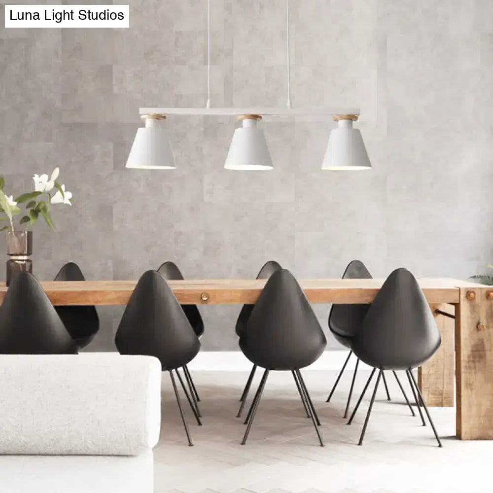 Modern white pendant light with three conical shades wooden accents in macaron colors for dining room 110v-120v led incandescent fluorescent