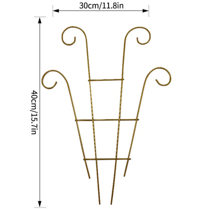 DecorBites metal garden plant stand gold-colored metal with ornate curved tops and grid design for indoor and outdoor use