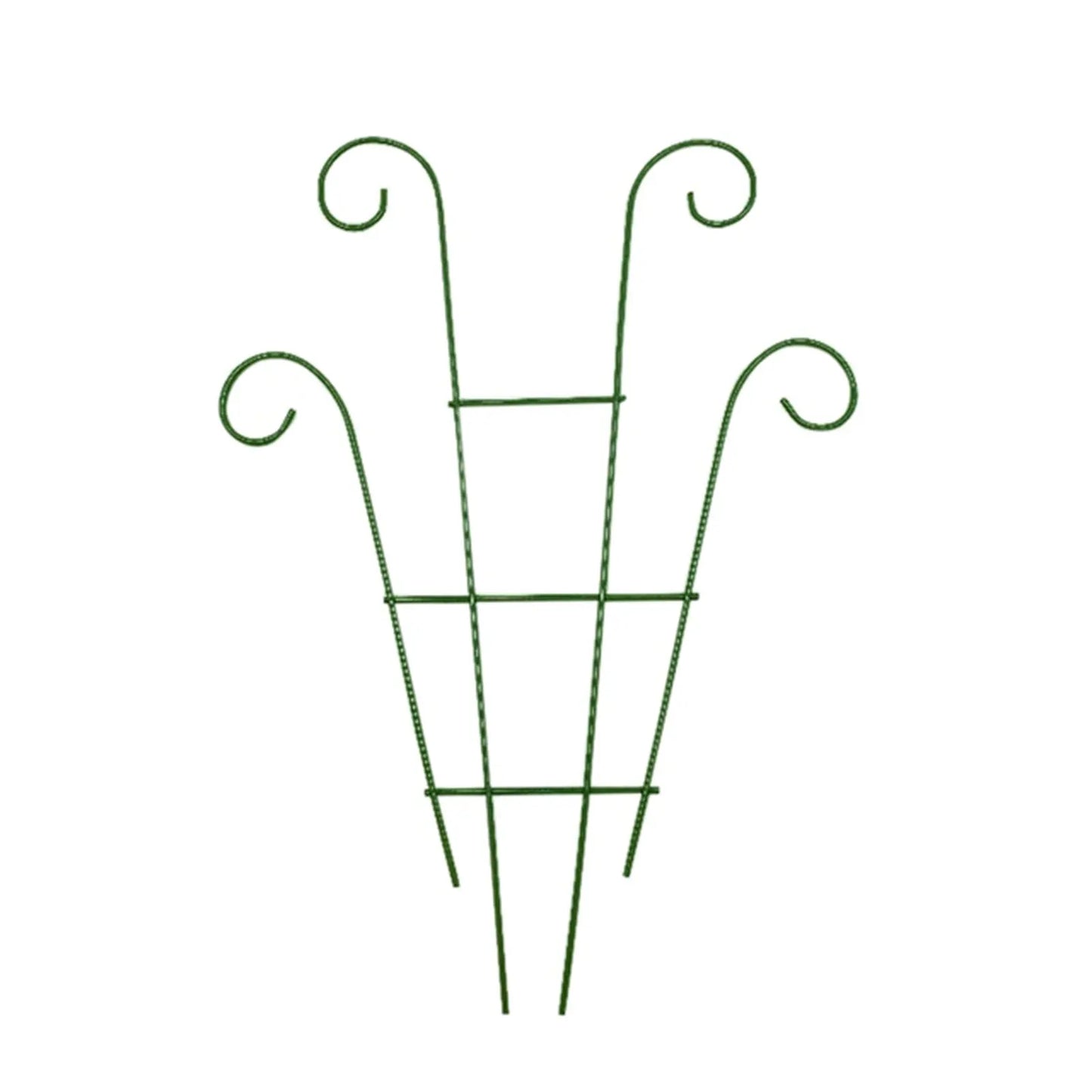 Green metal garden plant stand with curved decorative tops for indoor and outdoor metal garden plant support
