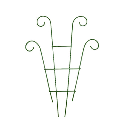 Green metal garden plant stand with curved decorative tops for indoor and outdoor metal garden plant support