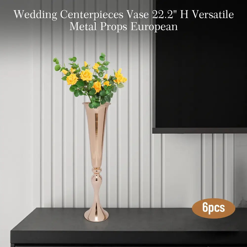Decorbites™ metal golden flower stand vase candle holder in rose gold with slender metallic design and flared base