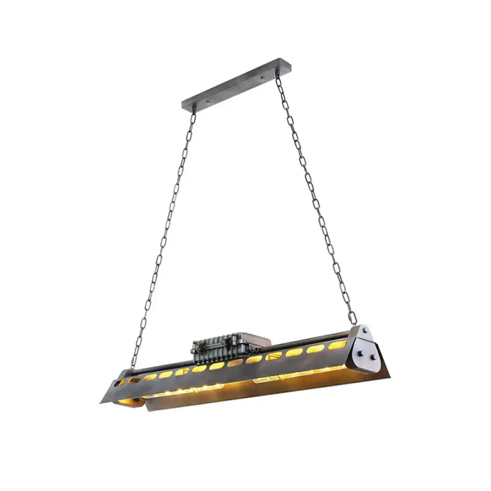 Metal island lighting fixture decorbites metal island lighting with dark metal frame chain suspension and warm yellow glow