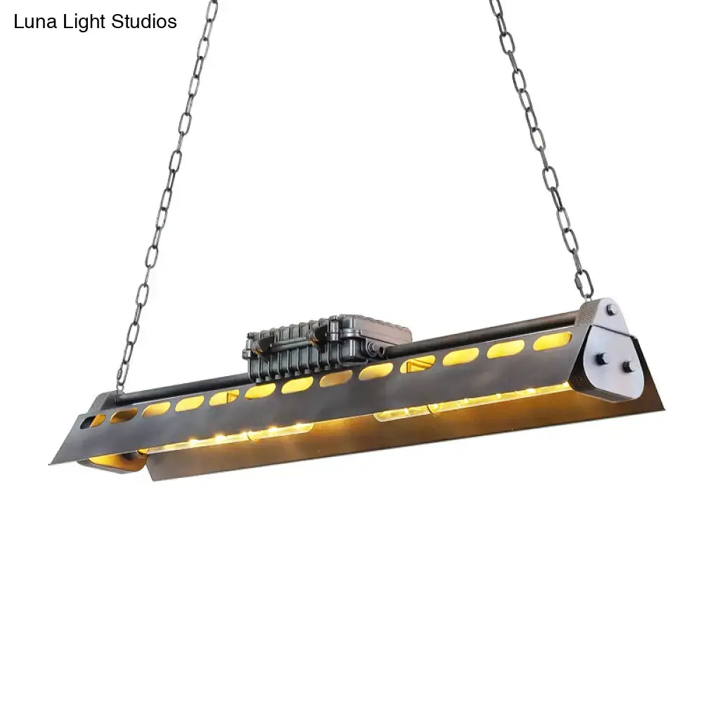 DecorBites metal island lighting fixture with matte black frame, exposed yellow led bulbs, and hanging chains for head restaurant billiard use