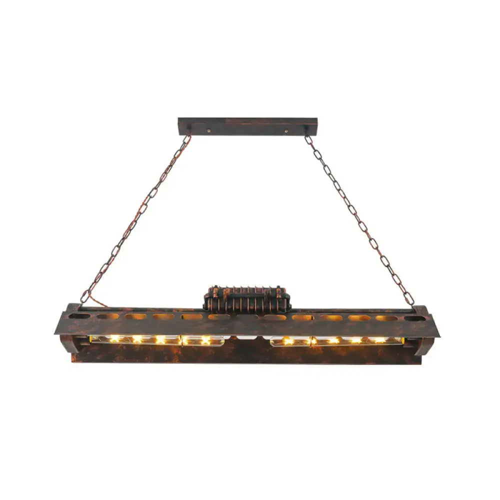 DecorBites metal island lighting fixture with copper finish rectangular frame and chain suspension for head restaurant billiard use