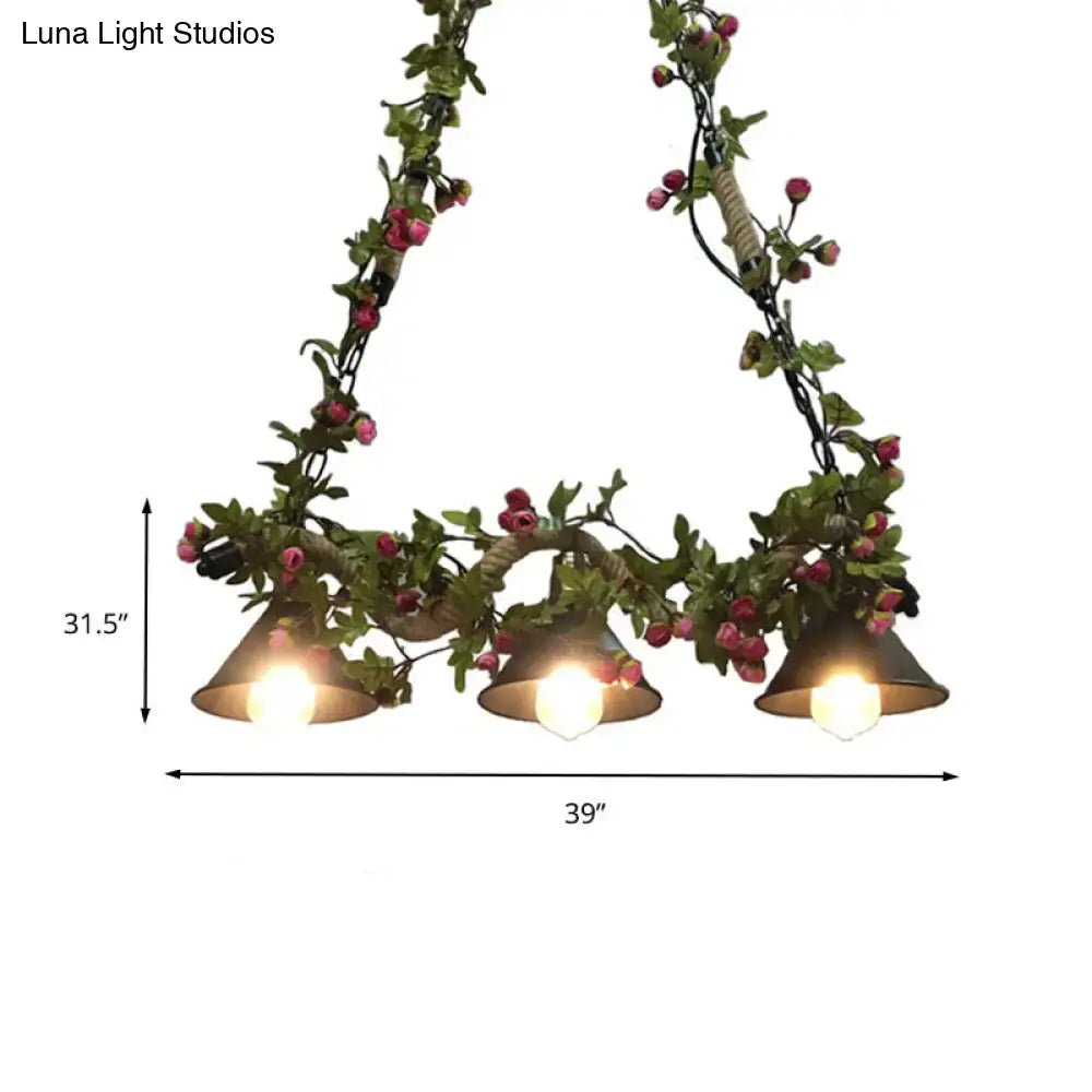 DecorBites metal island pendant ceiling light in vintage black with artificial vines and e26 e27 bell-shaped shades ideal for restaurants