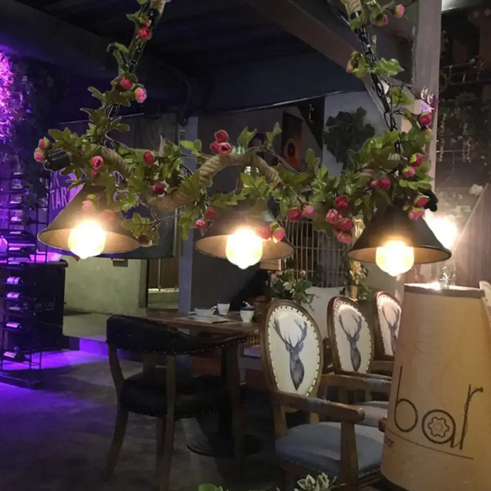 DecorBites metal island pendant ceiling light vintage black cone shape with twisted rope vine design and e26 e27 bulbs