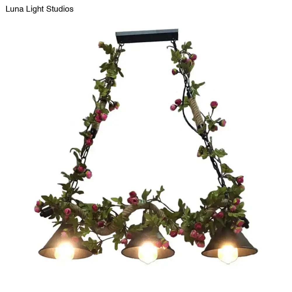 Rustic decorbites metal island pendant ceiling light with black wrought iron frame e26 e27 sockets and floral decor