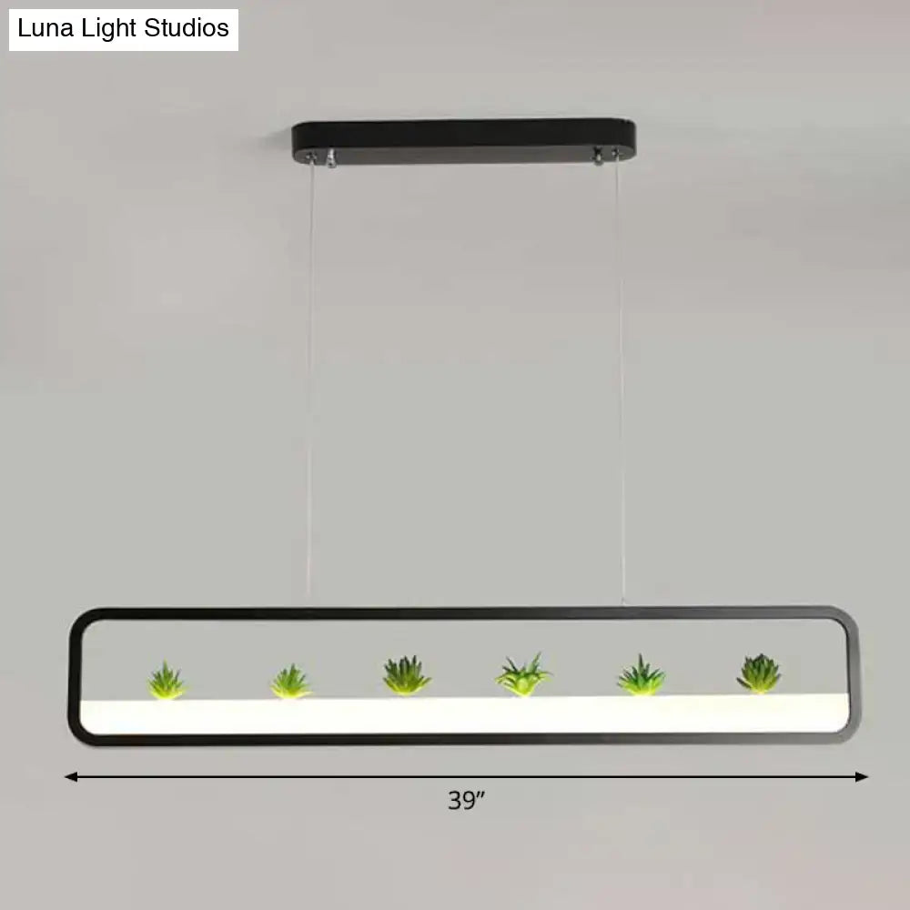Decorbites metal led hanging light 110v-120v 220v-240v rectangular black pendant with green succulents and white led strip