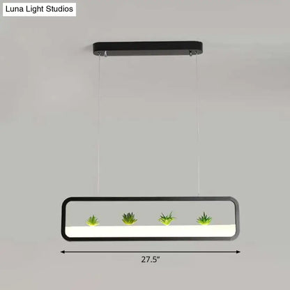 Modern black metal led hanging light with four green succulents in glowing white strip for 110v-120v 220v-240v use