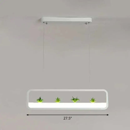 Decorbites metal led hanging light 110v-120v 220v-240v white rectangular pendant with green succulents base illumination