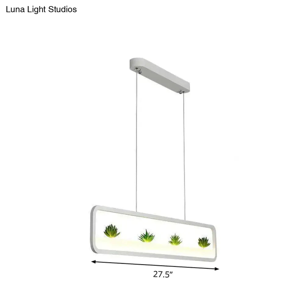Modern rectangular metal led hanging light with white frame and four green succulents for restaurants 110v-120v 220v-240v