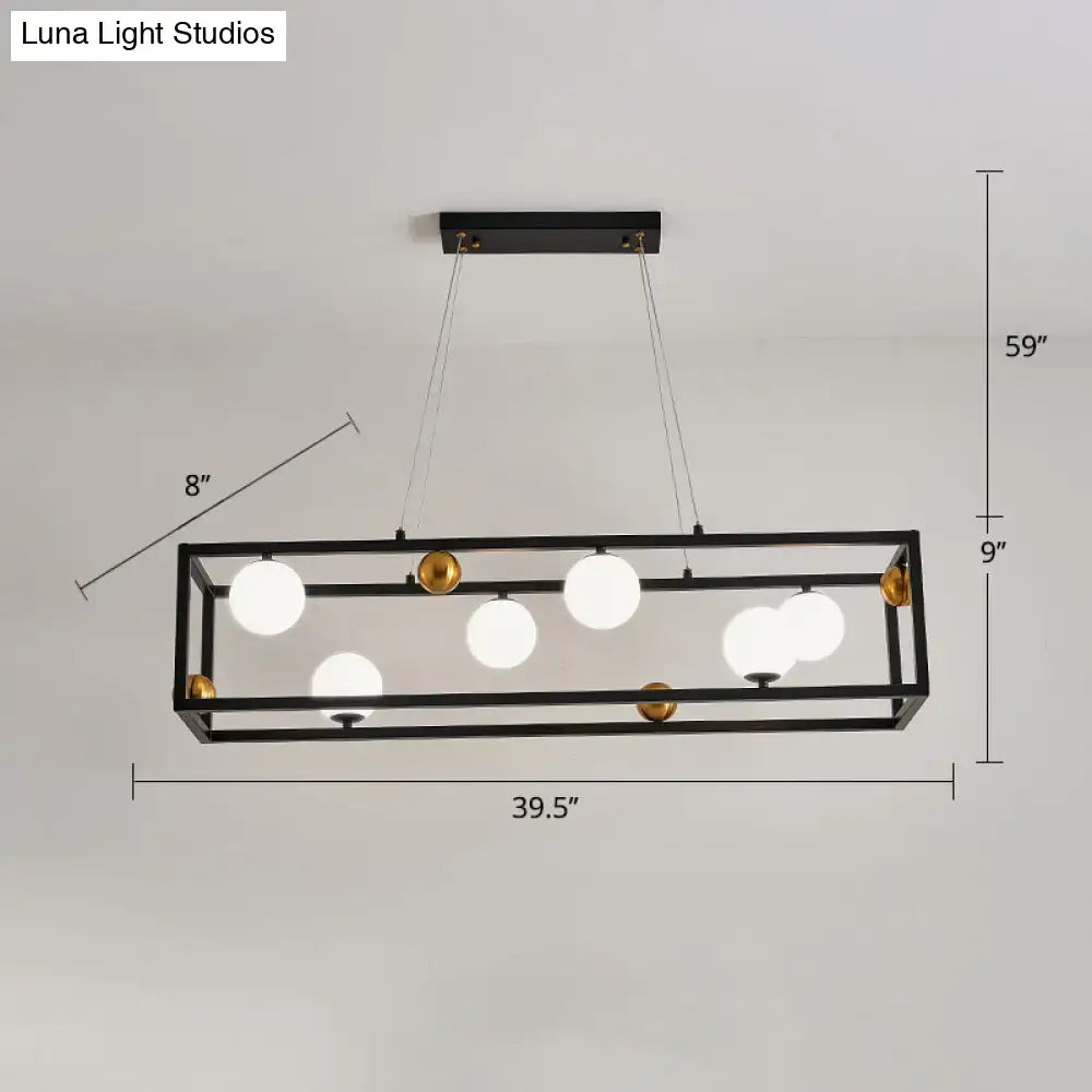 Decorbites metal pendant light with black metal frame gold accents and five milk glass shade globes for industrial dining