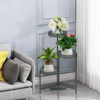 Decorbites metal plant stand three-tiered black metal plant stand with decorative lattice edges for living room use