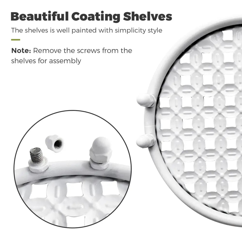 White plastic circular shelf with textured grid pattern and rounded edges for decorbites metal plant stand set