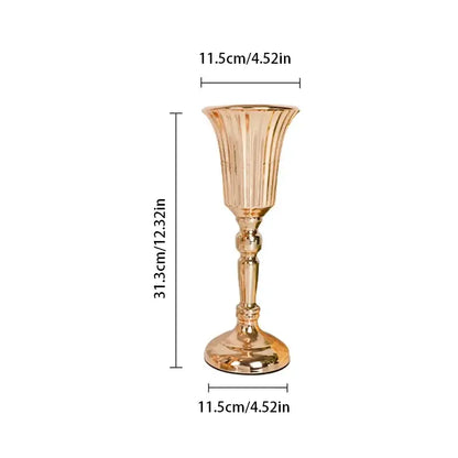 Gold-colored ribbed glass goblet with slender stem and flared rim for decorbites metal trumpet vase wedding centerpiece decor