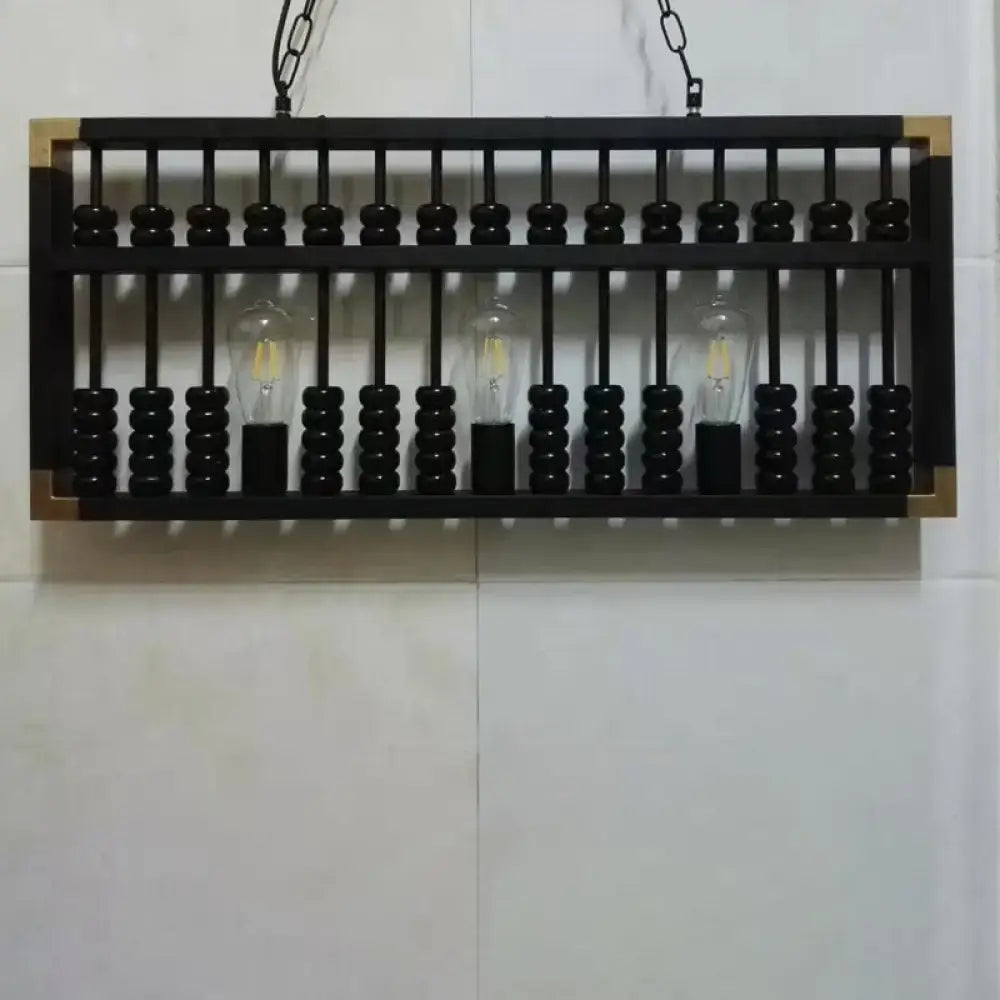 Black abacus-style 3-head pendant light with brass accents and exposed filament bulbs for restaurants 220v-240v
