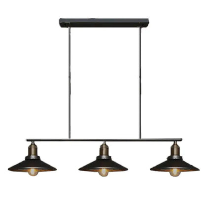 Industrial-style black metal decorbites antique cone shade pendant lighting with three exposed bulbs for island hanging use