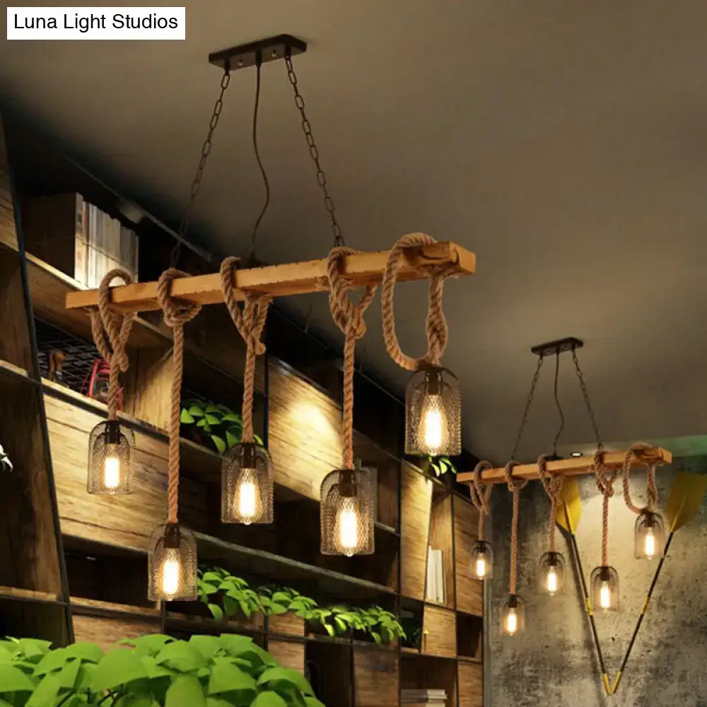 Rustic decorbites metallic dome hanging lamp with hemp rope suspensions and clear glass lampshades in antique style