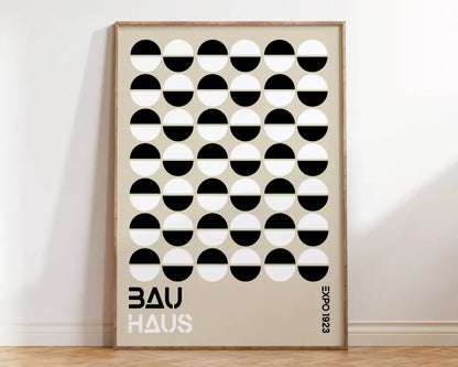 Minimalist DecorBites mid century canvas print featuring black and white geometric wall art on a beige background