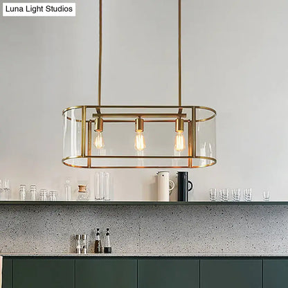 Decorbites mid century gold translucent glass pendant light with brass frame and three exposed filament bulbs