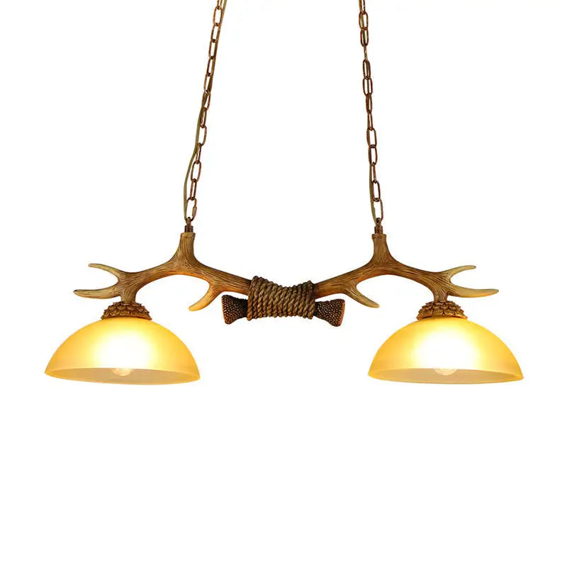 Decorbites™ milk glass bowl pendant light with faux antler, brass chains, rope knot, amber shades for dining room 220v-240v