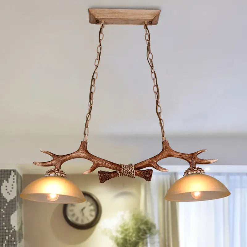 Decorbites™ milk glass bowl pendant light with faux antler, bronze chains, rope tie, warm shades for dining room 220v-240v