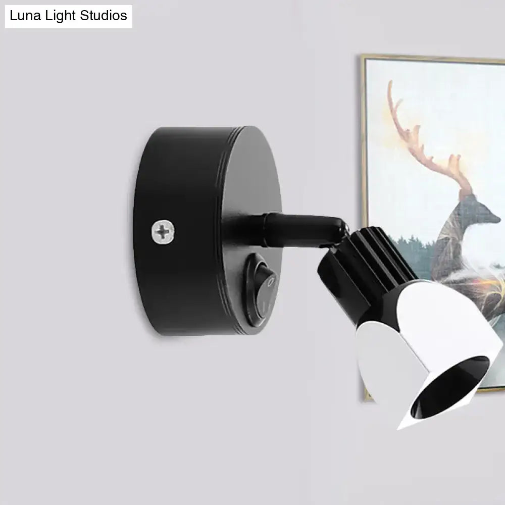 Contemporary style black and white direct wired electric wall lamp with adjustable spotlight for bedroom lighting