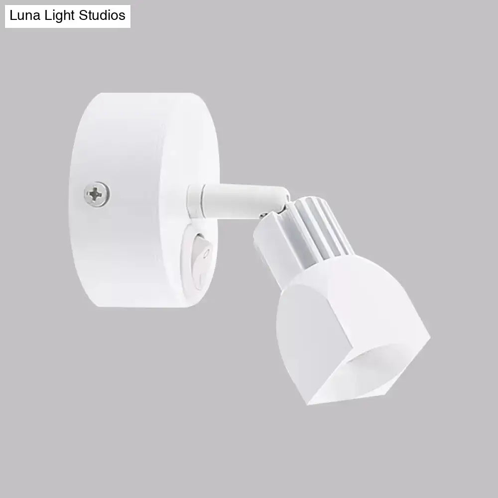 Contemporary style black and white direct wired electric wall lamp with adjustable spotlight and frosted glass diffuser