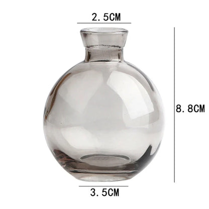 DecorBites™ mini glass flower vase made of sleek transparent glass with rounded body and narrow neck for home decor