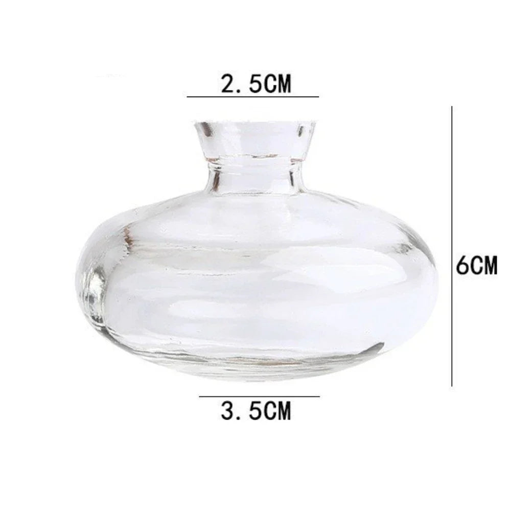 DecorBites™ mini clear glass flower vase with rounded bulbous body and narrow neck for home decor