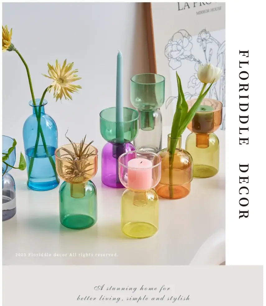 DecorBites™ mini glass vase set featuring colorful translucent glass vases for plants and candles