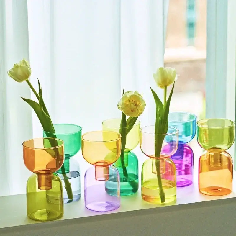 DecorBites™ mini glass vase set with colorful translucent two-part design perfect for plants and candles