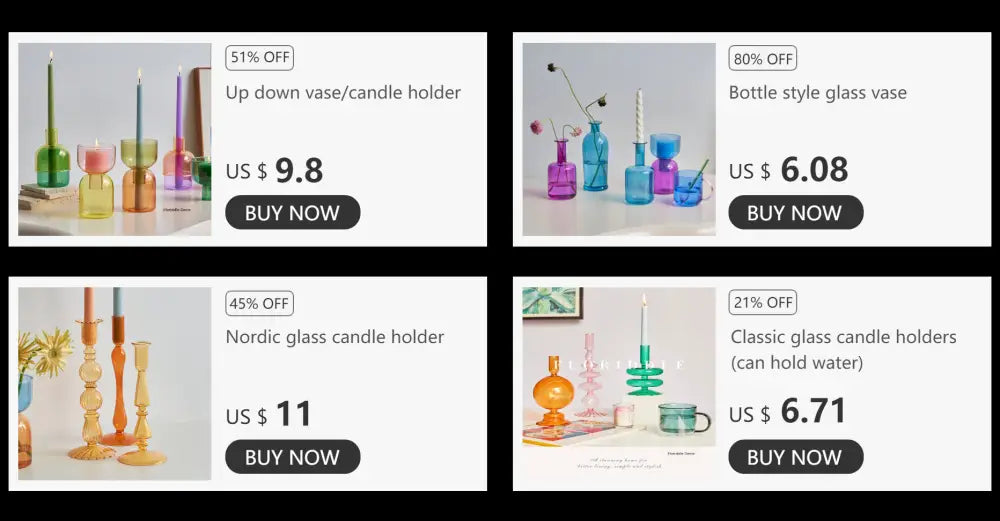 Decorbites™ mini glass vase set featuring colorful modern glass candle holders with minimalist design
