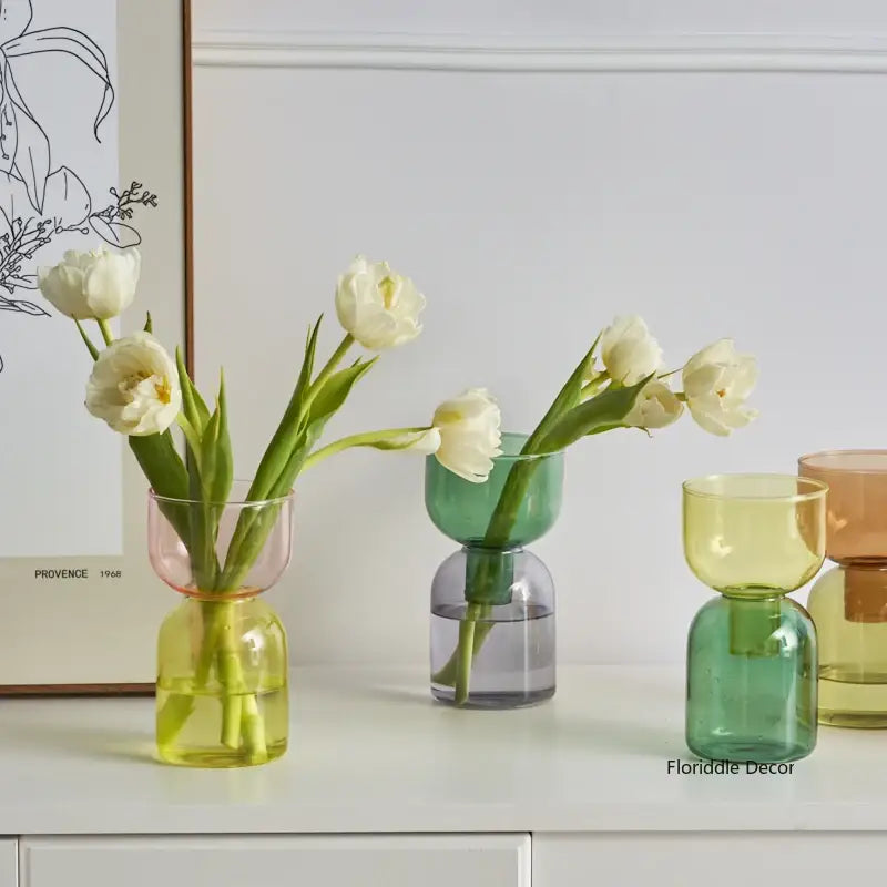 Set of colorful pastel glass vases with modern two-part design decorbites mini glass vase set for plants and candles