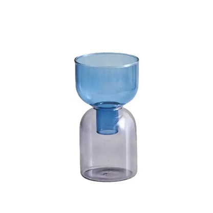 DecorBites™ mini glass vase set featuring a translucent blue glass vase with rounded top and wide cylindrical base