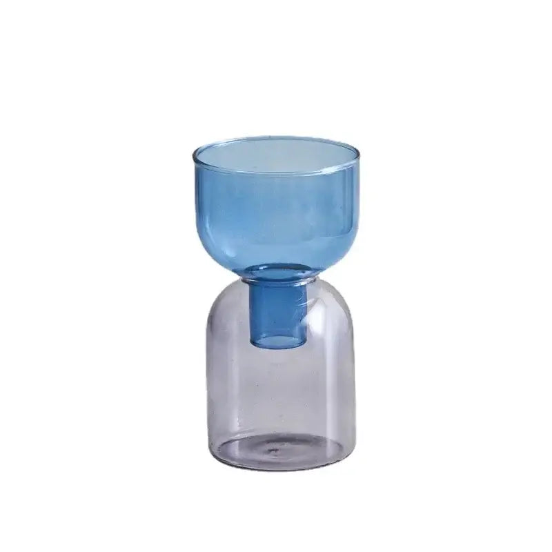 DecorBites™ mini glass vase set featuring a translucent blue glass vase with rounded top and wide cylindrical base