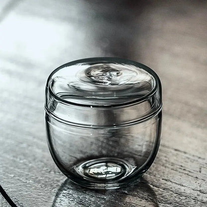 DecorBites™ mini moss glass vase terrarium with clear glass jar and concentric circular patterns on lid and surface