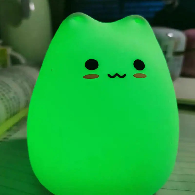 DecorBites mini popular cat night lamp glowing green soft silicone with power switch for bedside eye protection lighting