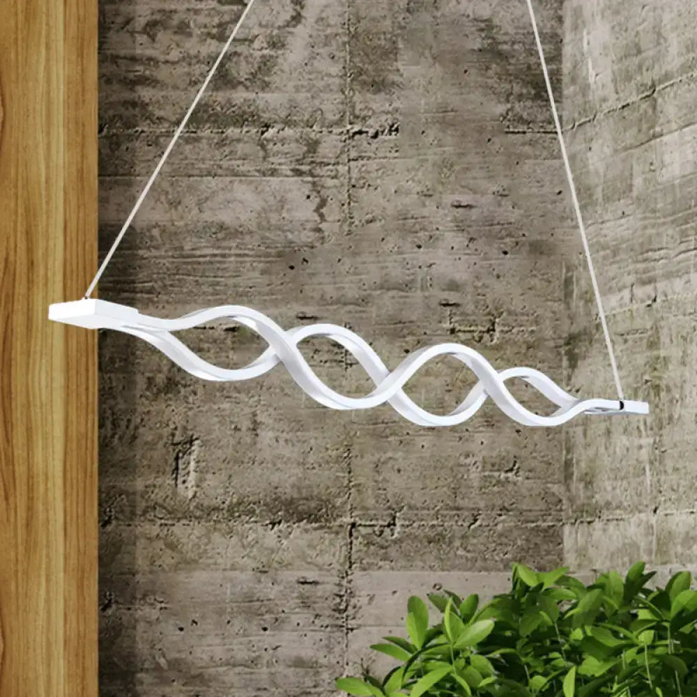 White sleek acrylic led island light fixture with warm white wave design suspended by thin cords for 220v-240v 110v-120v use