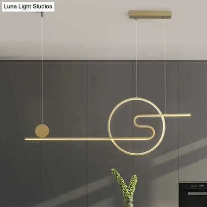 Modern gold-toned DecorBites minimal acrylic linear LED island light with warm white light and sun and cloud design