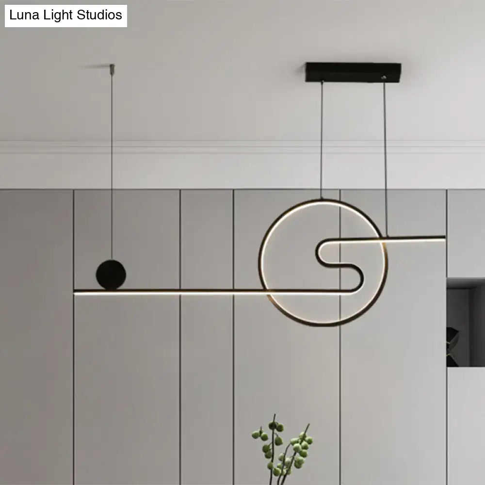 Modern black white gold minimalist acrylic linear LED island light with warm white light and sun and cloud design