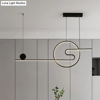 Modern black white gold minimalist acrylic linear LED island light with warm white light and sun and cloud design