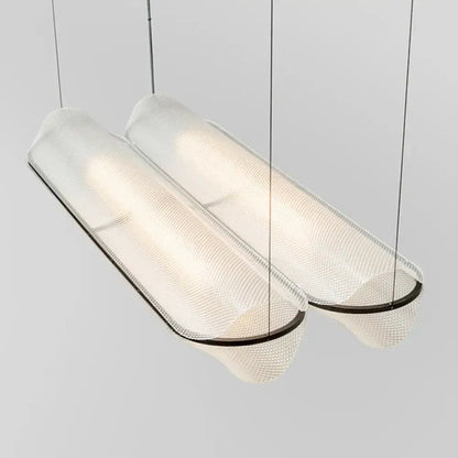 Decorbites minimalist acrylic pipe led hanging lamp with clear acrylic shade and textured mesh design black trim