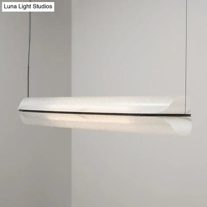 DecorBites minimalist hanging lamp with a clear acrylic pipe frame and translucent white textured glass shade