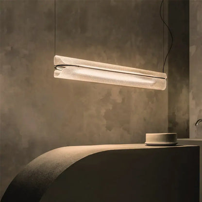 DecorBites™ minimalist hanging lamp with clear acrylic shade and acrylic pipe features frosted glass and metallic accents