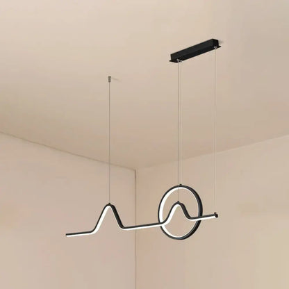 DecorBites™ minimalist aluminum led dining room pendant lamp in black and white with wave-like curve art design