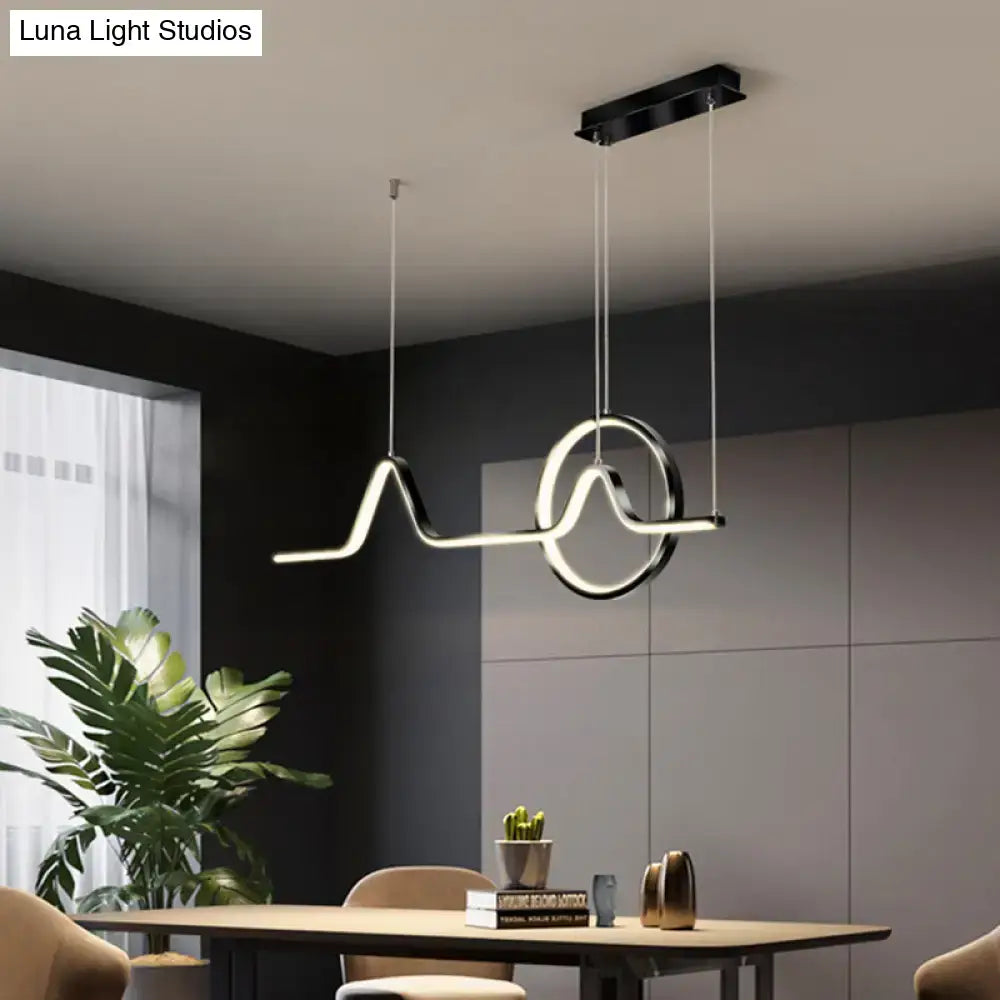 Modern black and silver aluminum led dining room pendant lamp with sleek wave-like design from DecorBites minimalism